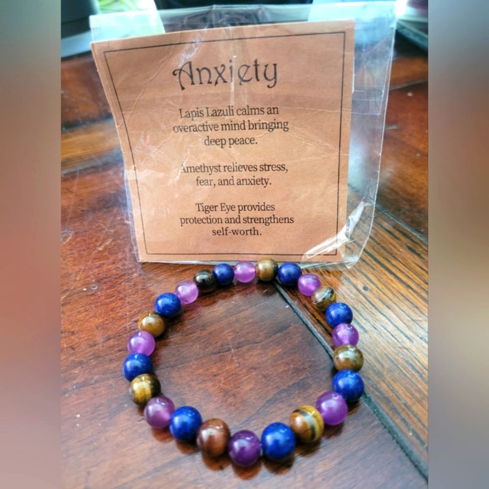 Anxiety Relief Bracelet with Lapis Lazuli, Amethyst, and Tiger Eye